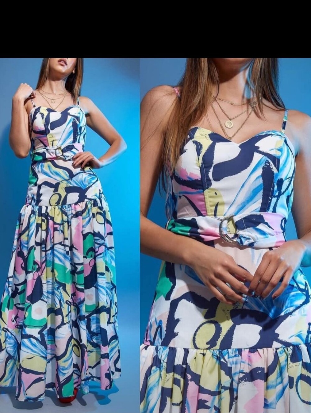 L'atiste By Amy Belted Maxi Dress Sweetheart Neckline Sz M NWT Detachable Straps